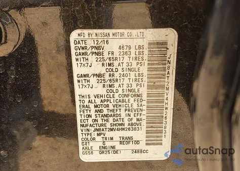 2017 Nissan Rogue Sv from USA, damaged, VIN JN8AT2MV4HW263831